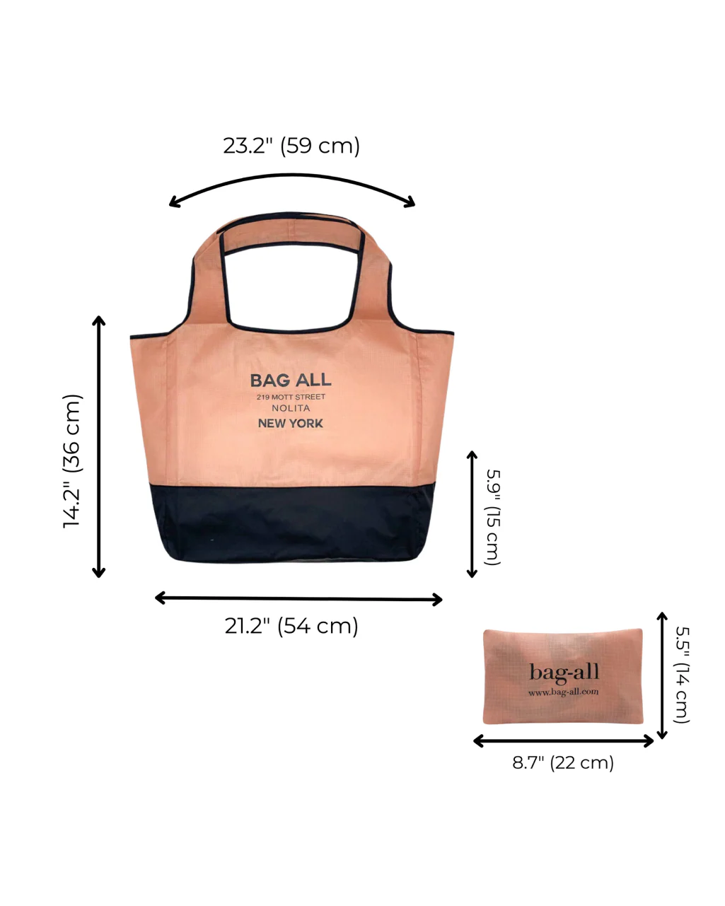 bag-all Folding Shopping Bag, Zipper Pocket Pouch - Image 3