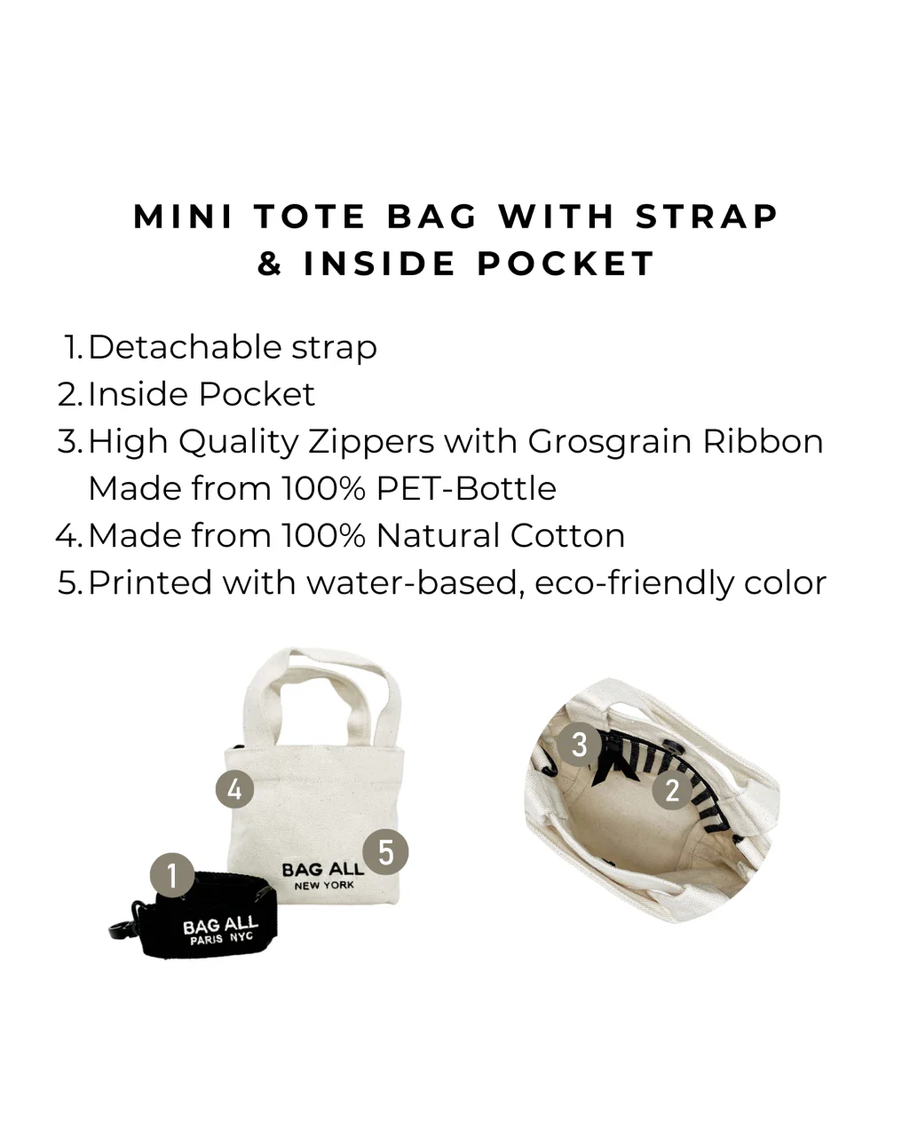 bag-all Mini Tote Bag with Strap and Inside Pocket - Image 11