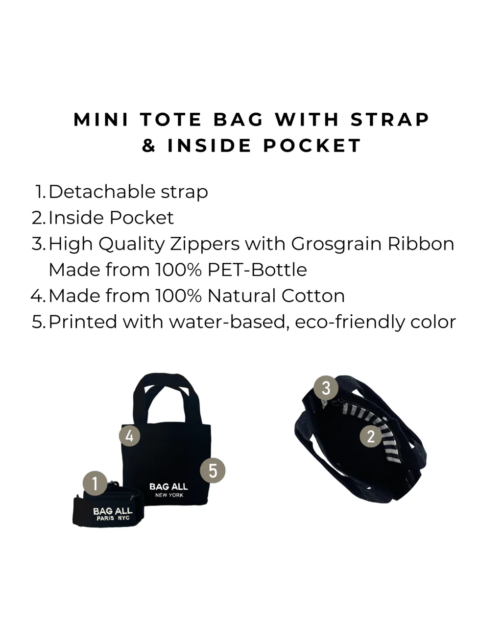 bag-all Mini Tote Bag with Strap and Inside Pocket - Image 5